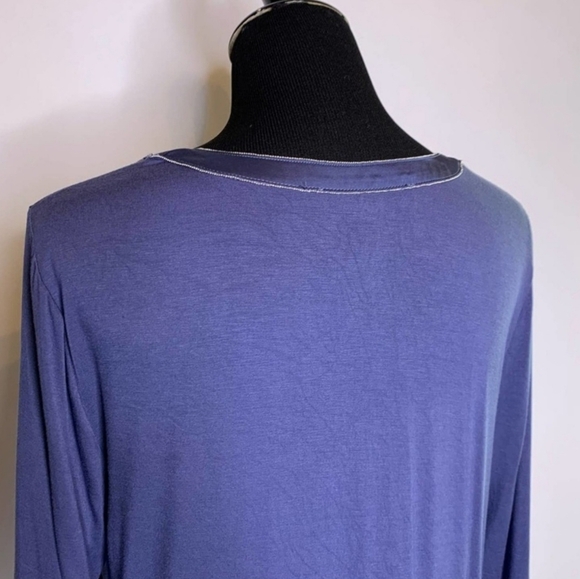 White House Black Market slate blue metallic trim scoop neck top L - Picture 7 of 12